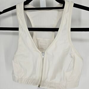 Jogbra Womens Sz S Medium Impact Sports Bra Front Zip White